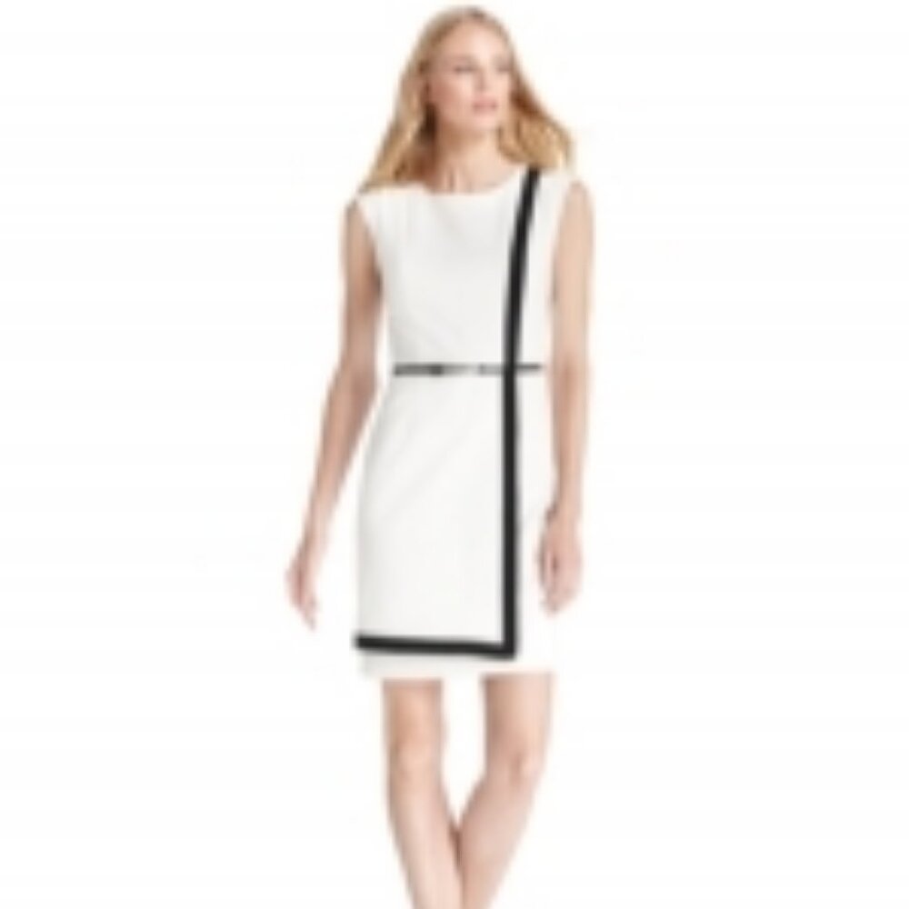 Calvin Klein Career Sheath Dress Off White & Black